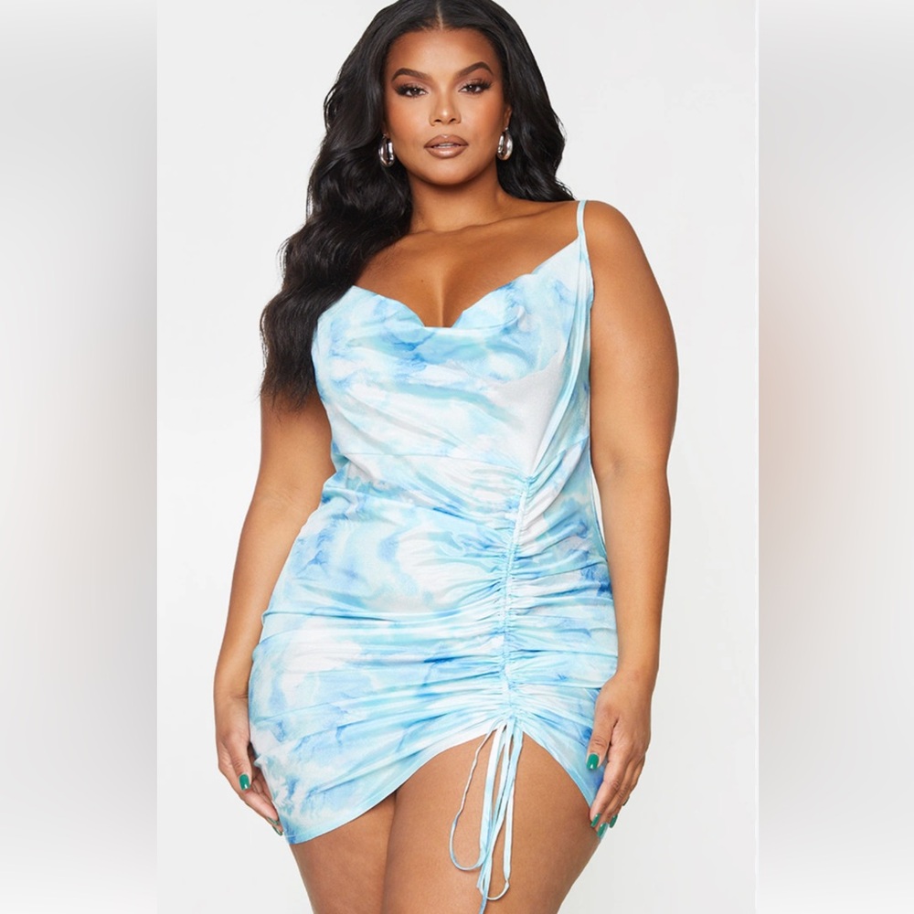 PrettyLittleThing Sky Blue Satin Blouse